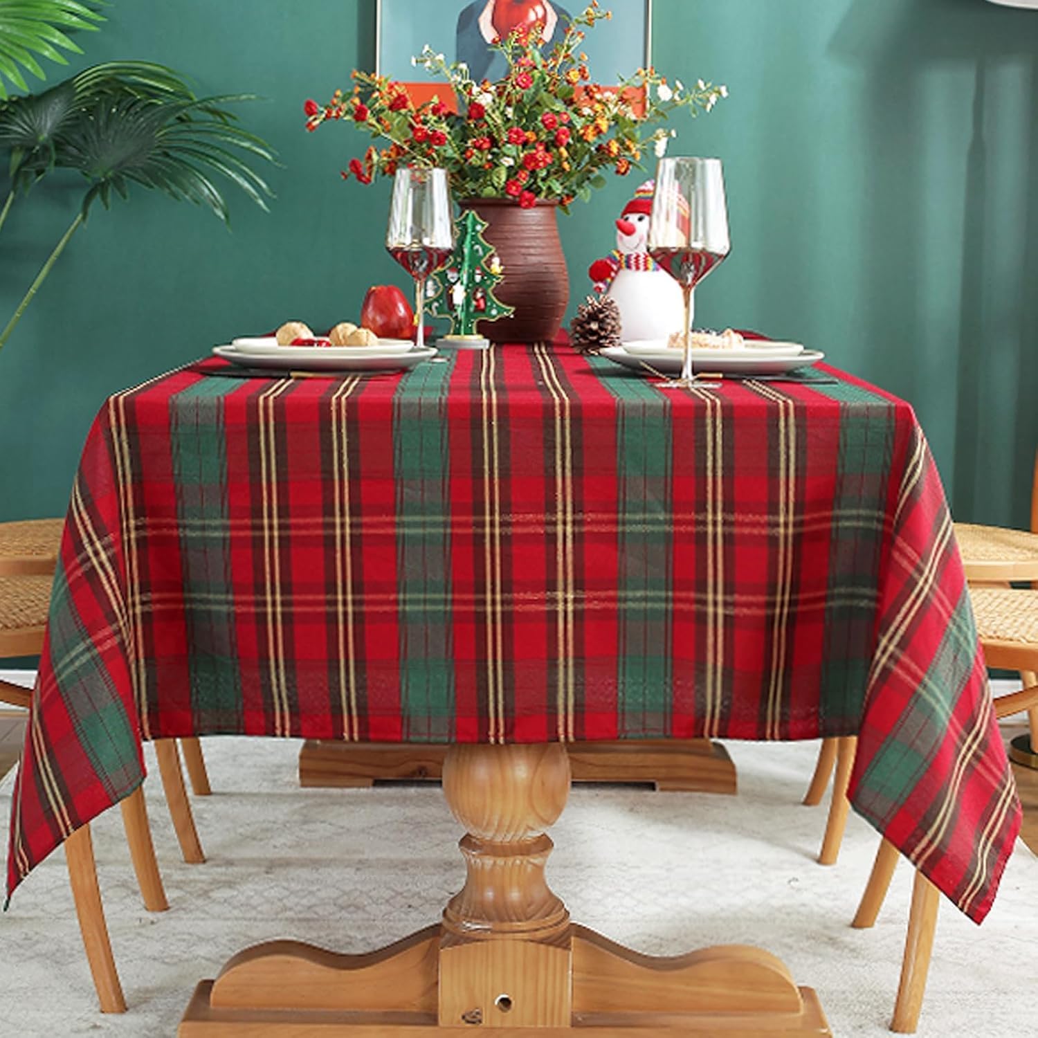 Christmas Tablecloth Red,Plaid Rectangle Xmas Metallic Fabric Table Cloth Dust-Proof Wrinkle Resistant Heavy Weight Polyester Table Cloths for Holiday Kitchen Dinning Tabletop(60" x 120")