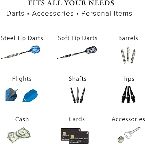 Miniatura 8 de Sentinel - Estuche para 6 dardos con capacidad para accesorios adicionales, puntas, ejes y vuelos, compatible con dardos de acero y punta suave,