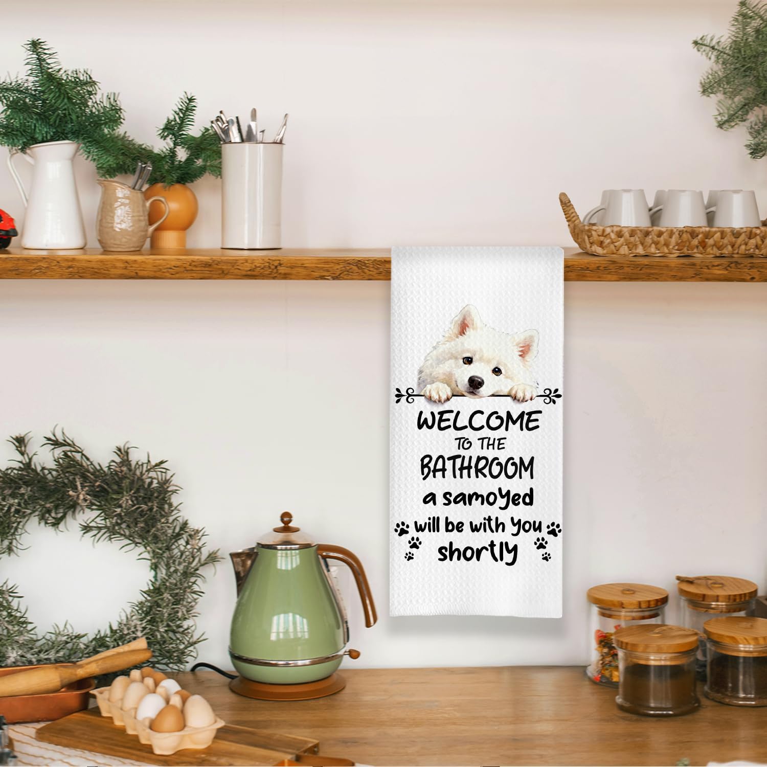Funny Samoyed Dog Bathroom Hand Towels, Samoyed Dog Lover Gifts, Welcome to The Bathroom Decorative Hand Towels for Bath Room Toilet Washroom Restroom, 16x24 Inch image 3