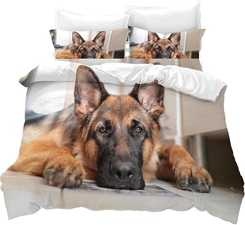 Miniatura 2 de Funda de edredón de pastor alemán marrón, tamaño California King, ropa de cama con estampado de animales, funda de edredón de microfibra suave y 2