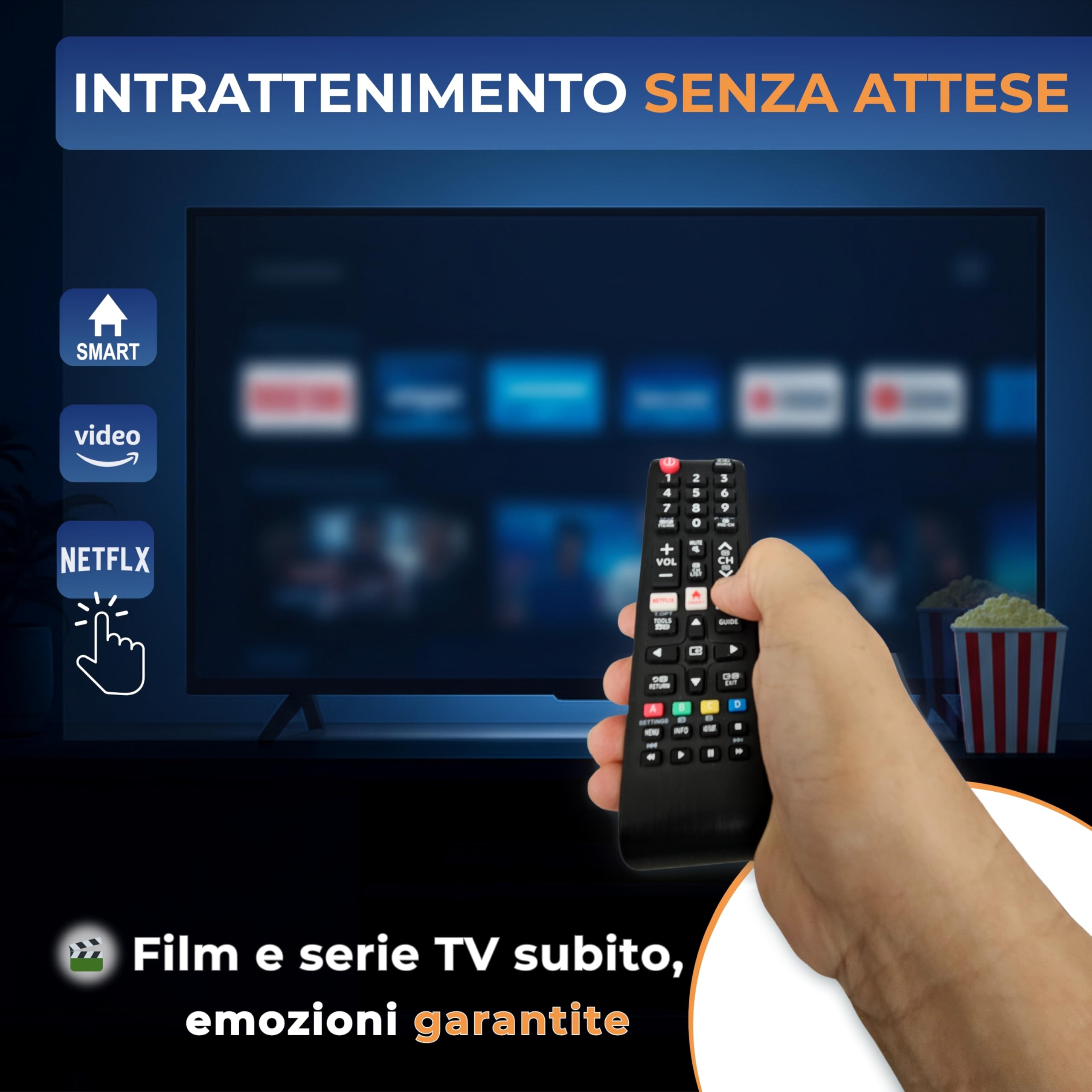Koomando Telecomando Universale per Samsung TV LCD LED QLED UHD 4K 8K Curved HDR, Serie AA59 BN59, Pronto all'Uso senza Programmazione, Tasti Rapidi Netflix Prime Video, Compatibile Smart TV
