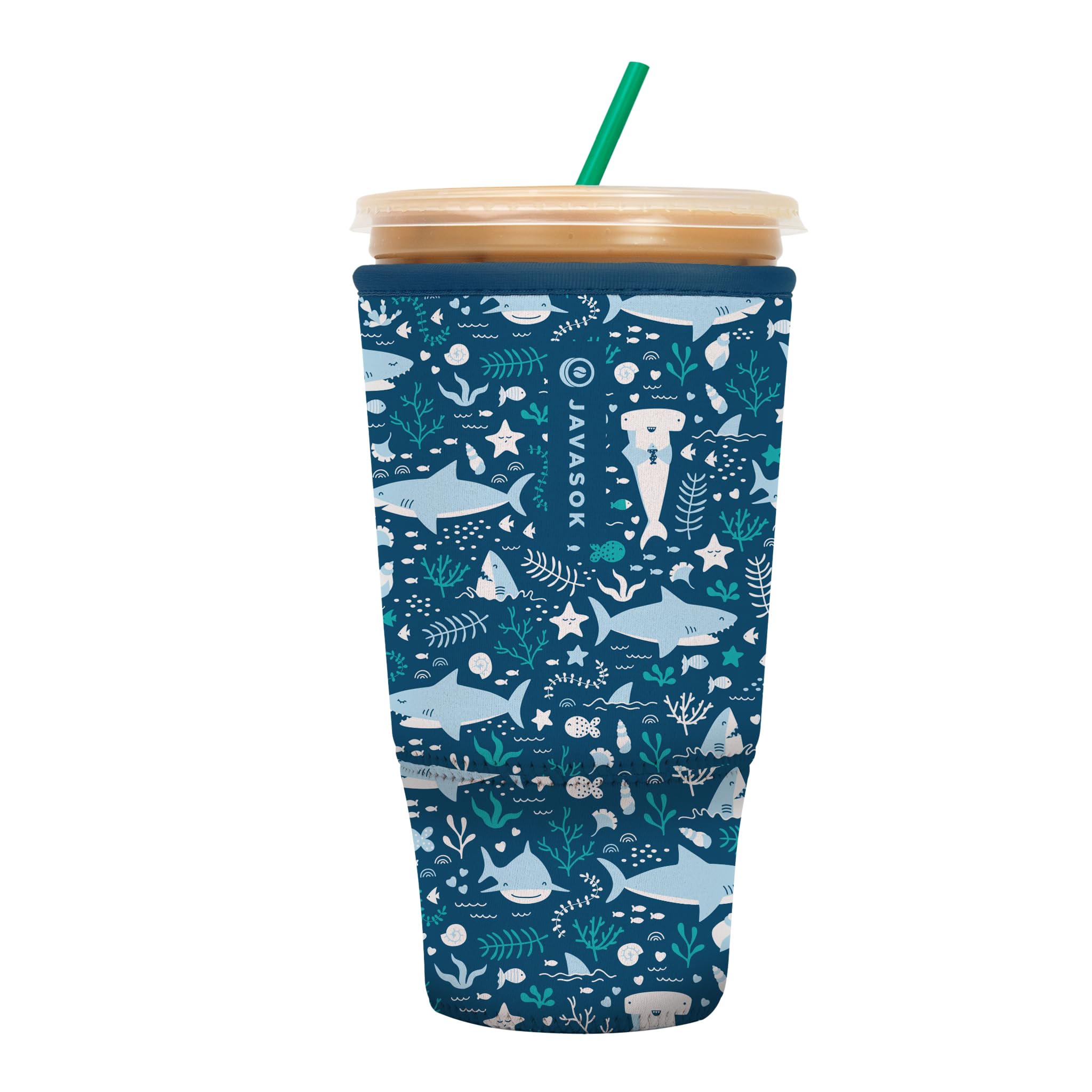 Sok It JavaSok Iced Coffee &amp; Cold Soda Insulated Neoprene Cup Sleeve (Happy Sharks, XXLarge: 44-48oz)