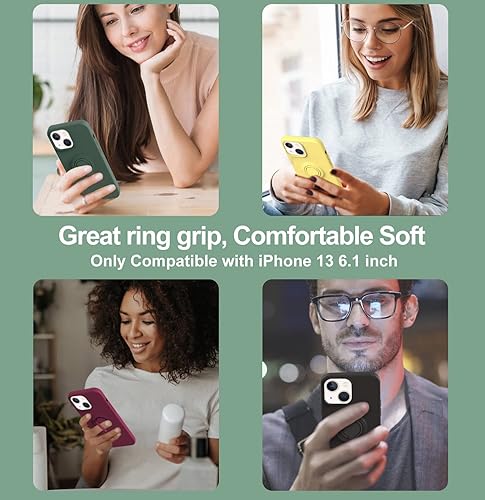 Miniatura 7 de Vooii Funda compatible con iPhone 13 de 6.1 pulgadas, funda protectora de cuerpo completo de silicona líquida suave con soporte de anillo, forro de