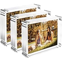 4x6 inch Acrylic Picture Frame 3 Pack, Magnetic Picture Frame with 10+10mm Thick Block, Clear Double Sided Magnetic Photo Frameless with Rounded Corner, Modern Desktop Display Gift Set