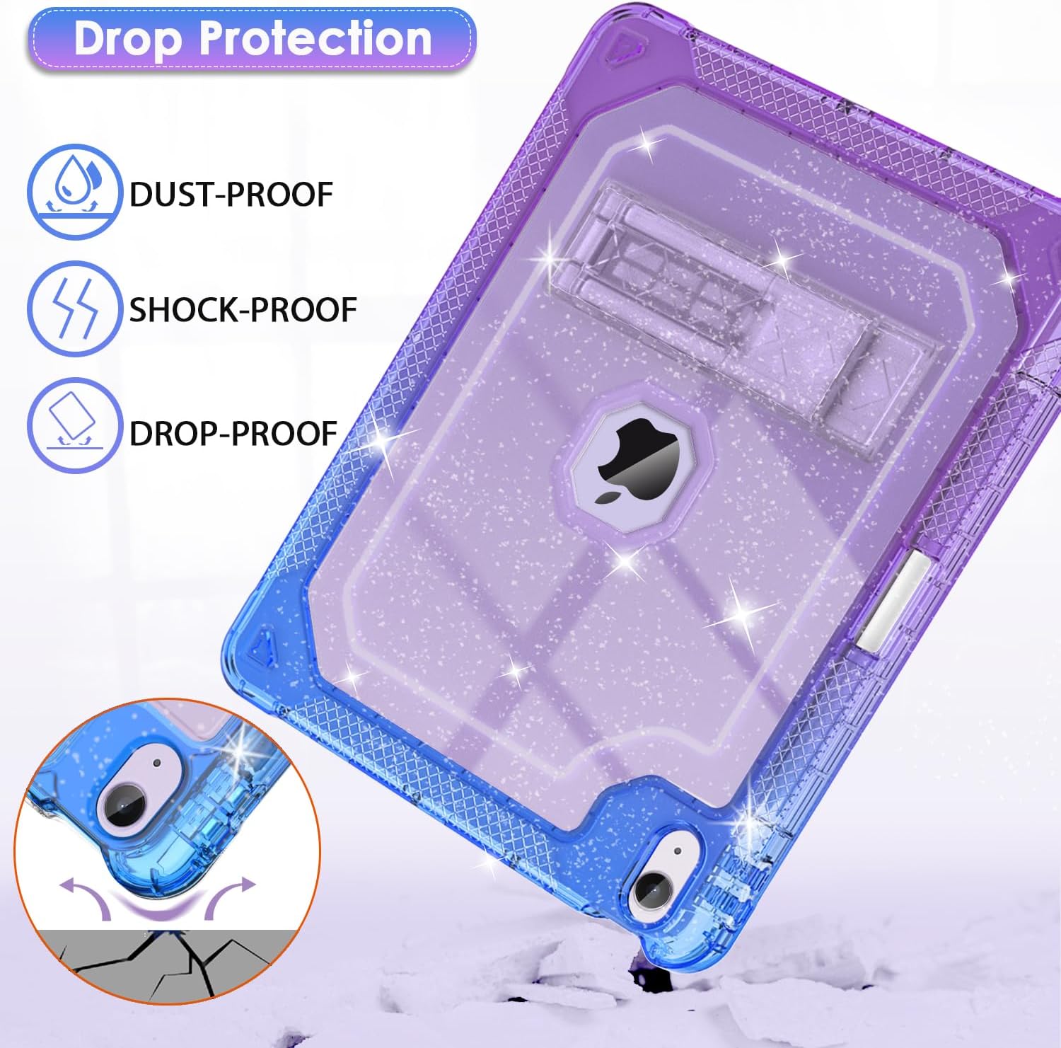 for iPad Air M3 13 Inch Case 2025, for iPad Air M2 13-inch 6th Gen 2024 Glitter Slim Cover with Pencil Holder Heavy Duty Shockproof Hard Protective Case with Kickstand, Purple Blue - Image 6