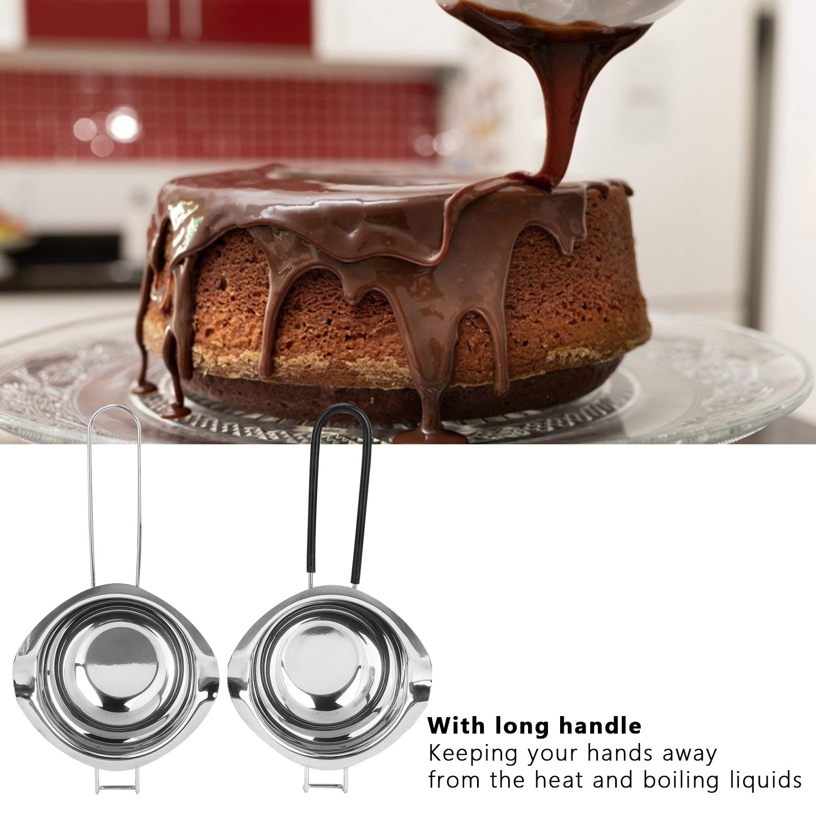 2pcs Double Boiler Pot Set, 400ml Double Boiler Chocolate Melting Pot Candle Making Kit Stainless Steel Melting Pot for Melting Chocolate, Candy, Candle, Soap, Wax