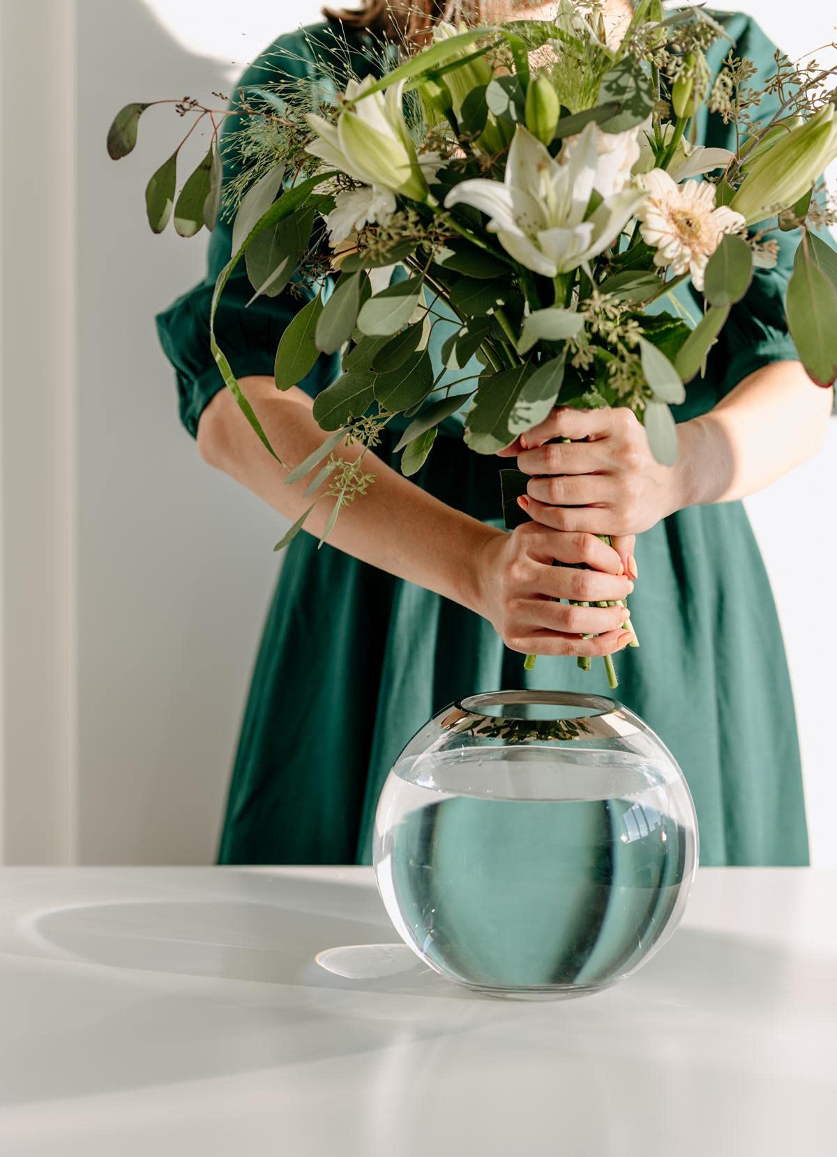 EDZARD Jarrón/florero Bola Mirinde, Cristal soplado con Borde de Platino, diametro 20 cm