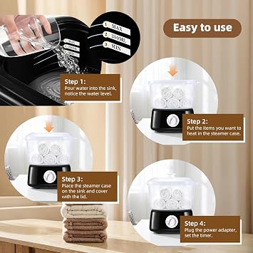 Towel Warmer Steamer, 3L Large Capacity Hot Towel Warmer with Towel Clip, Fast Heating Beauty Towel Steamer for Facials, Barber, Spa, Salon and Home Use (Black)