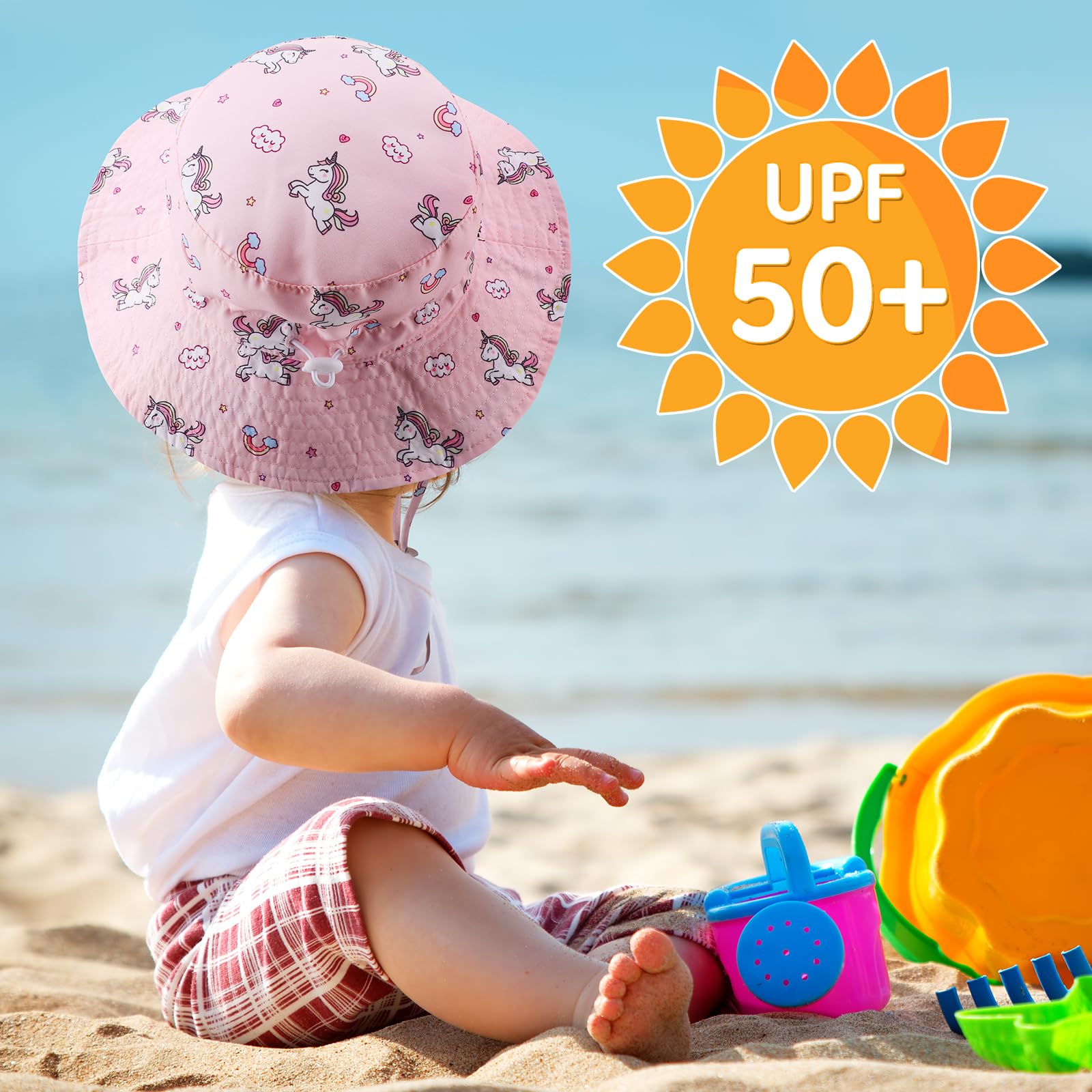 DRESHOW Baby Sun Hat Toddler Sun Protection Animal Cap Unisex Summer Bucket Hat with Chin Strap UPF 50+ — view 3