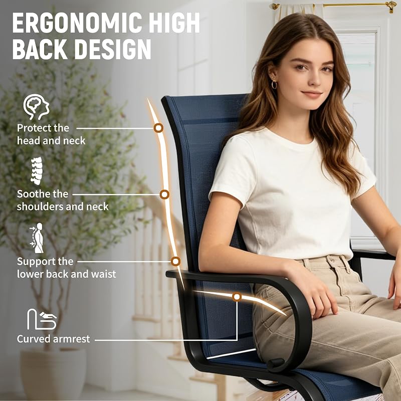 Swivel Patio Chairs Set of 2, 360° Rotating Outdoor Swivel Rocker Patio Chairs,All-Weather Outdoor Dining Chairs with Ergonomic High-Back, 15° Rocking Motion (Blue-7, 2-piece) image 4
