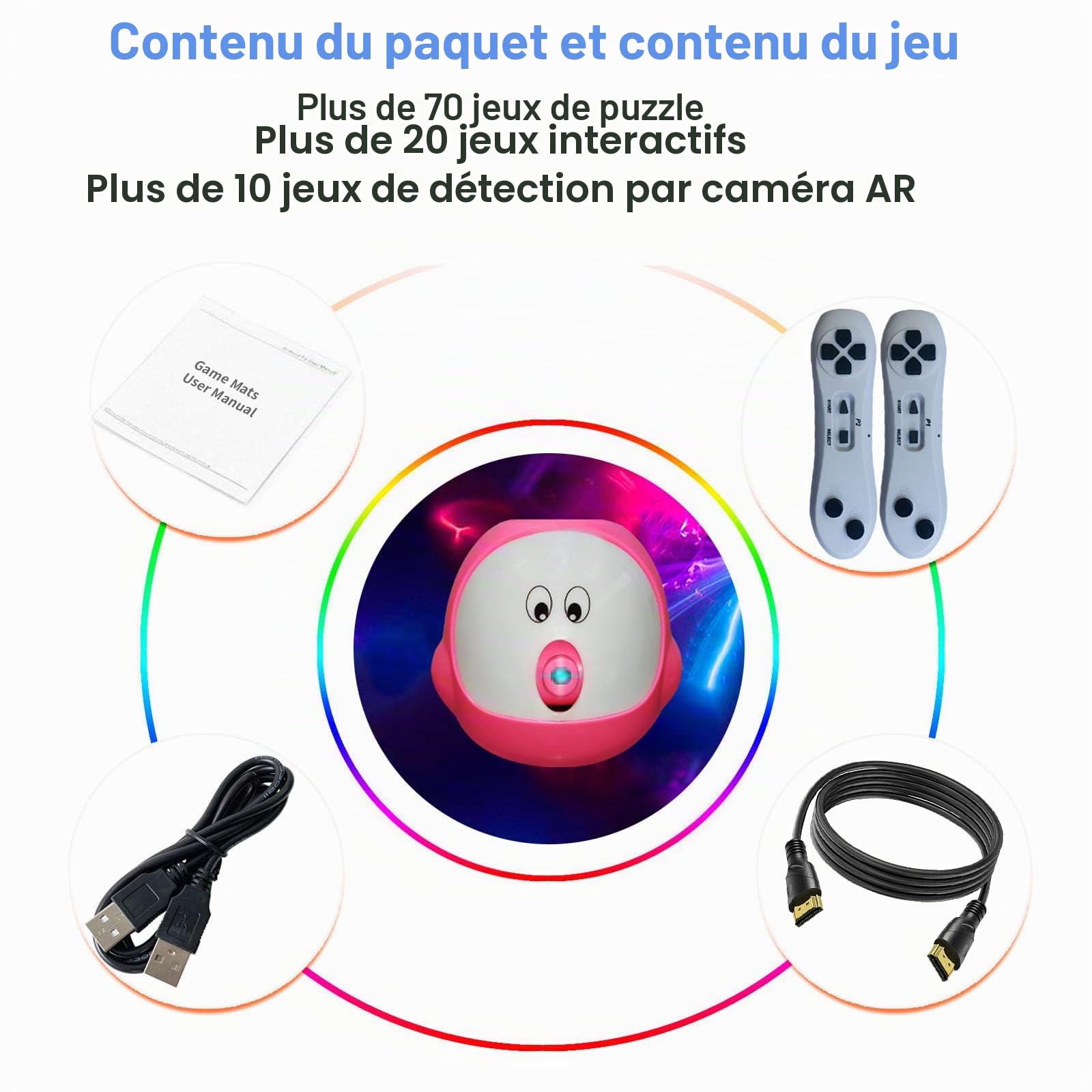 YRPRSODF Console de Jeu pour Enfants et Adultes, système de Jeu vidéo rétro avec 100 Jeux, 17 Jeux de caméra AR, 2 contrôleurs de Jeu, HD Stortie,Jouet Cadeau pour garçons et Filles à partir de 3 Ans