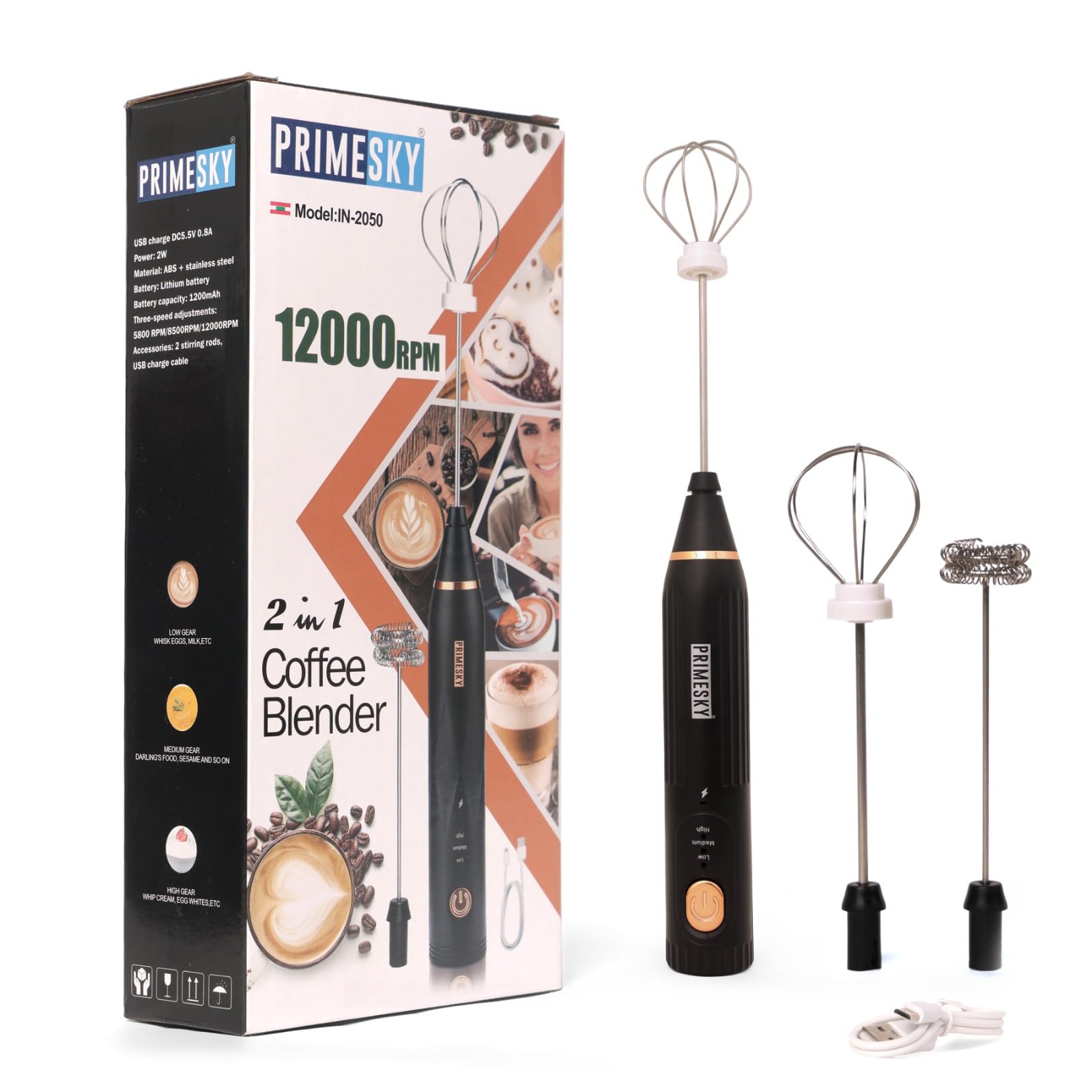 Royal Milk Frother Coffee frother Electric USB Rechargeable3-Speed Electric Frother for Coffee with Whisk and Frother Mixer,Stand-up Design for Cream Whisk Milk frother (Royal Milk FROTHER)