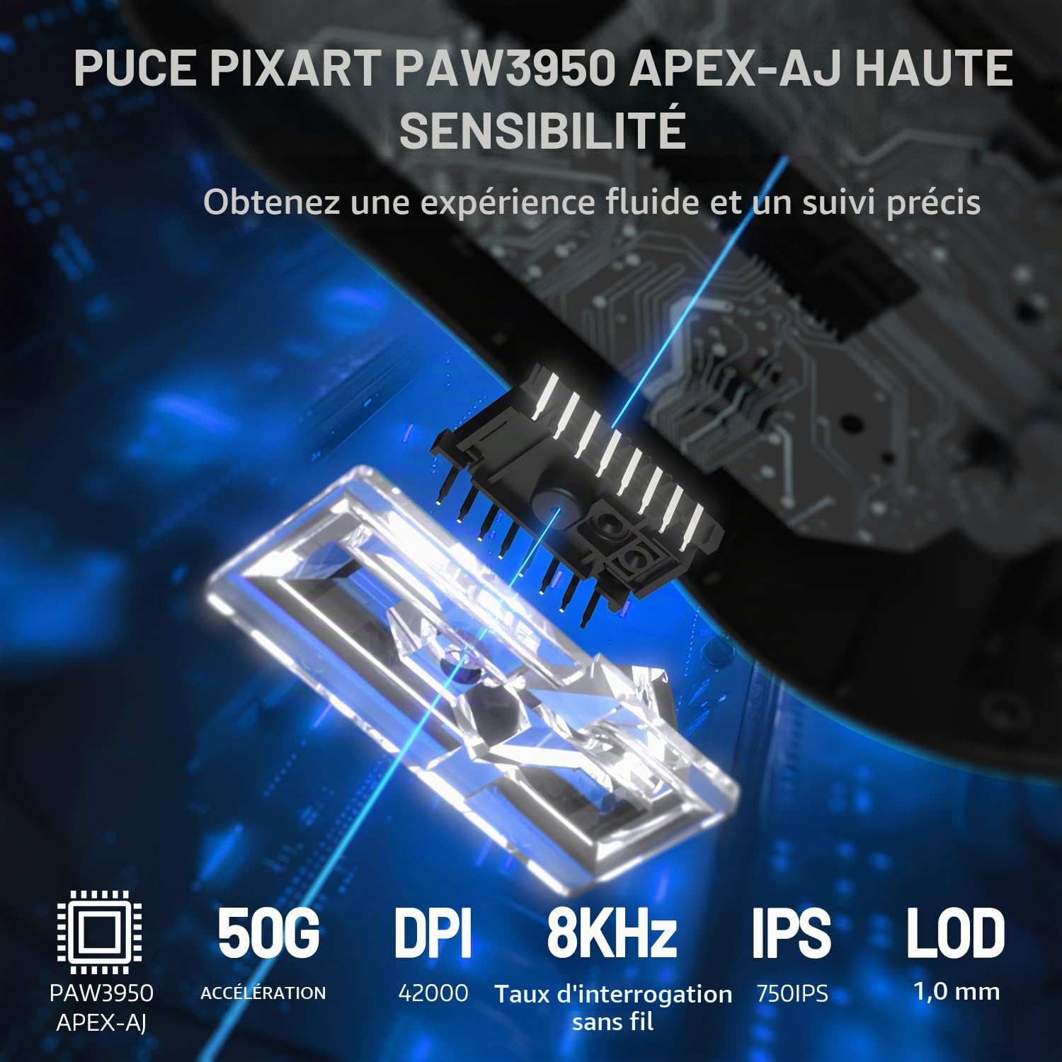 AJAZZ AJ159 APEX 8K Souris de Jeu Sans Fil, Magnetic Charging Dock avec écran, Sensor Pixart PAW3950,Up to 42000DPI, 56g Ultralight, 100Millions Clics HUANO Switch,Souris Tri-mode, pour PC/MAC(Noir)