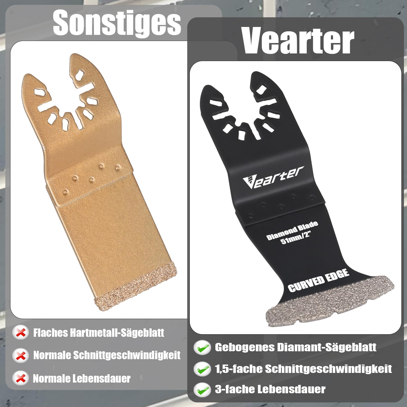 5 Stück Diamant Multifunktionswerkzeug mit Adapter, Multitool Sägeblätter Oszillationswerkzeug für Keramikfliesen, Hohlziegel, Zement, weiche Fliesen, Mauerwerk