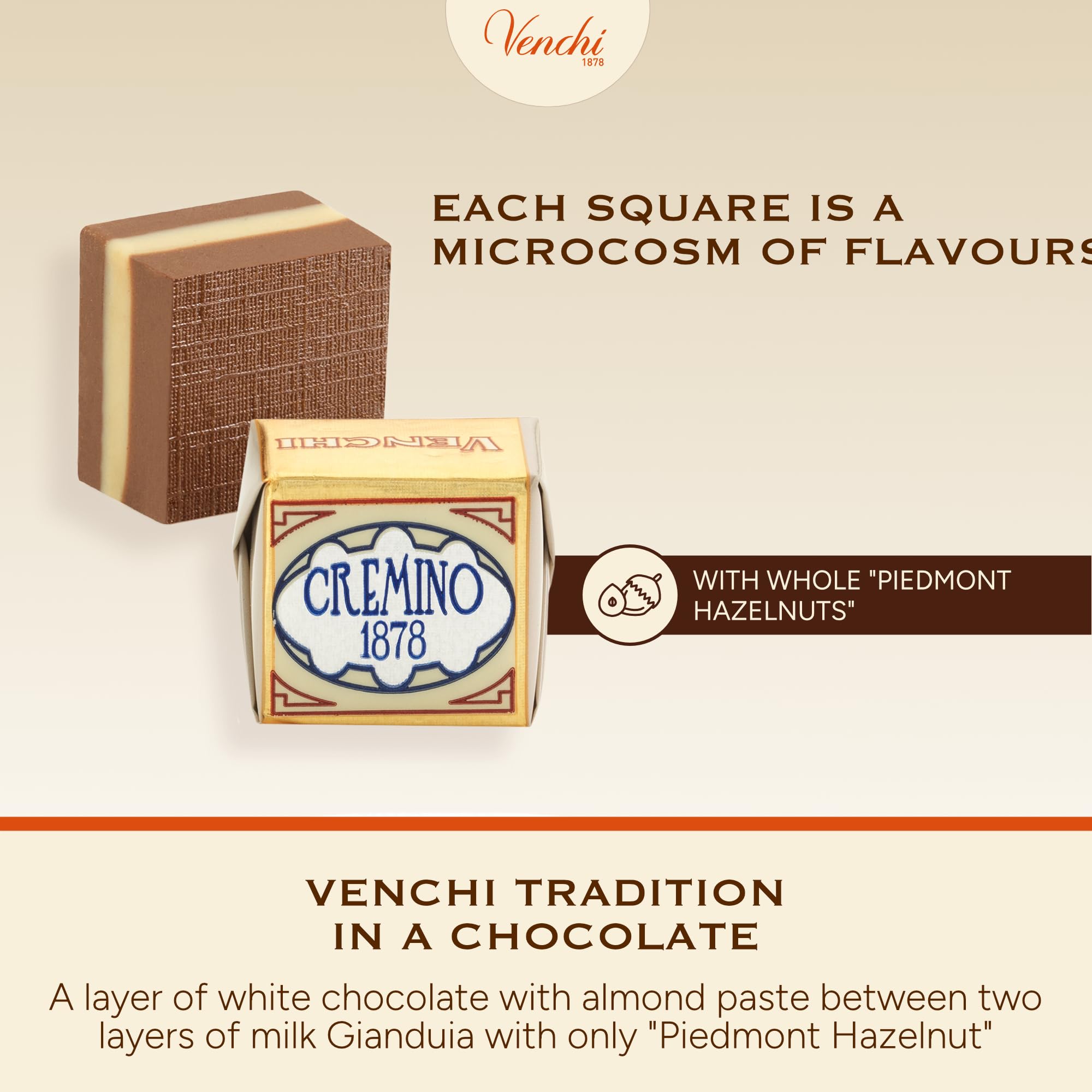Venchi - Cremini 1878 Chocolates Bulk Bag Milk Gianduja White Chocolate and "PGI Piedmont Hazelnut" 2204 lb Gluten-Free Dye-free and Preservative-Free product thumbnail 4