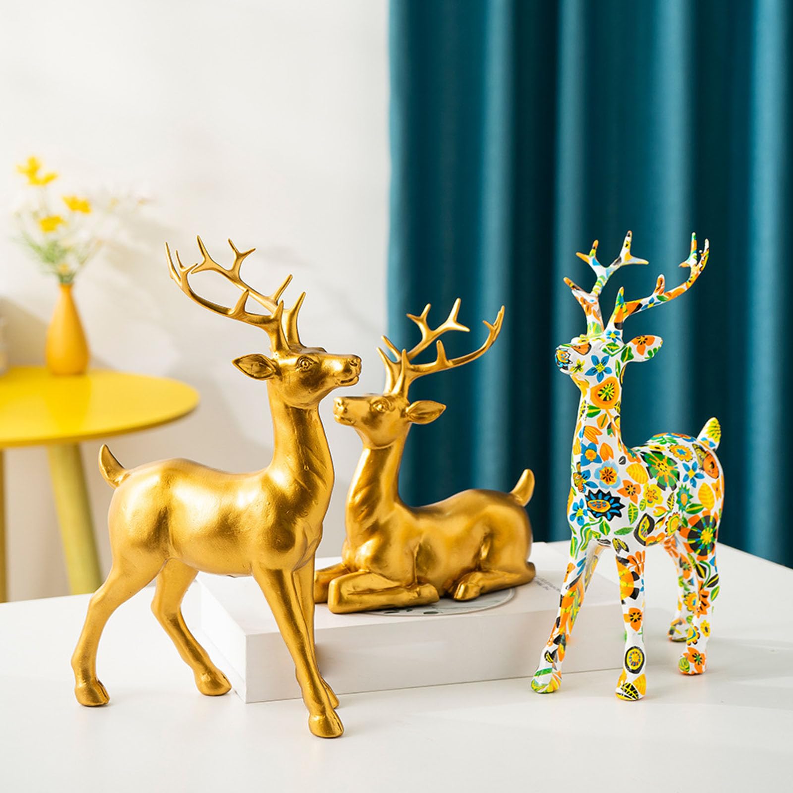 Figura de ciervo de resinas, escultura de reno dorado con detalles finos, estatua de animal para el hogar, oficina, decoración de mesa, regalo de inauguración de la casa