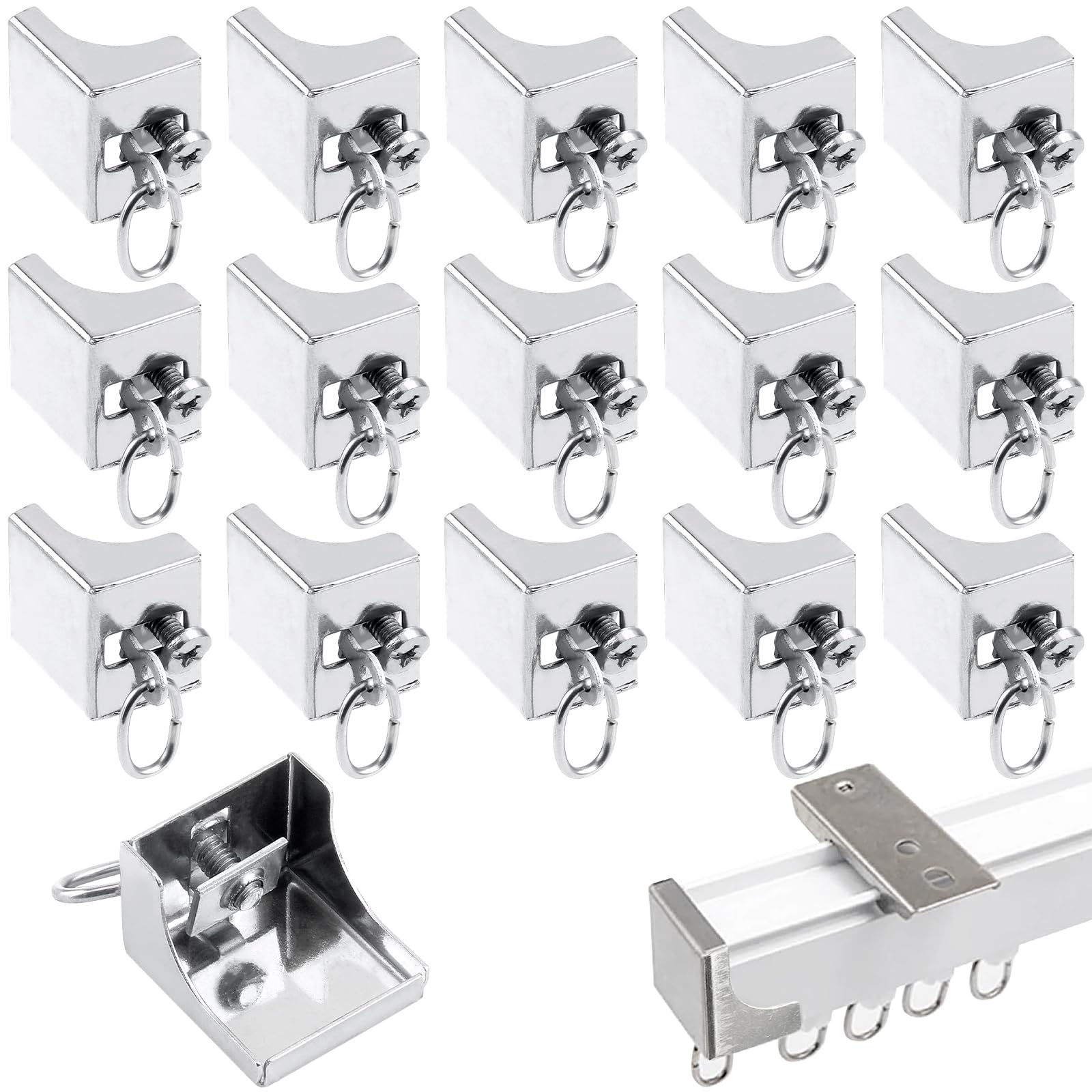 Photo 1 of 15 Pcs Curtain Track End Stops, Metal Curtain Rail Stopper for Sliding Drapery Track, Quiet Roller Accessory for Standard Tracks, Silver