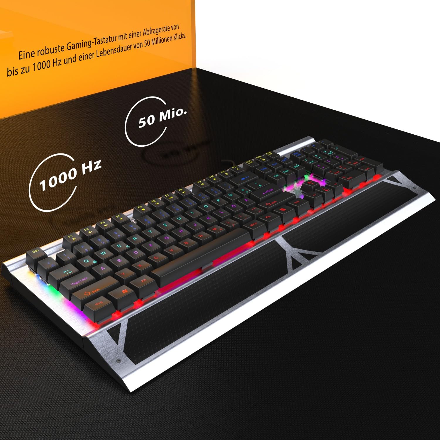 Inca IKG-444 Ophira RGB Clavier de Jeu mécanique 104 Touches Anti-ghosting Boîtier en Aluminium USB QWERTZ avec extracteur de Touches et kit de Nettoyage Compatible avec Windows, Mac, Linux