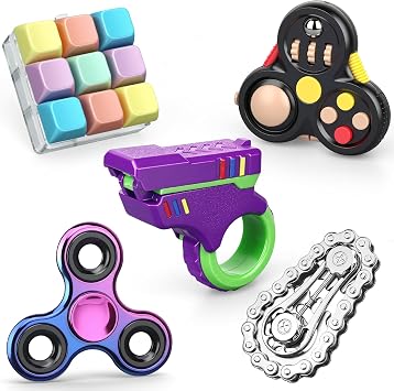 Fidget Pad Clicker Keyboard Sprocket Chain Spinner Toy for Kids Adults, Hand Spinners Sensory Toy Fidget Pack for Stress Relief, Party Favor Birthday Bag Filler Cool Gadget