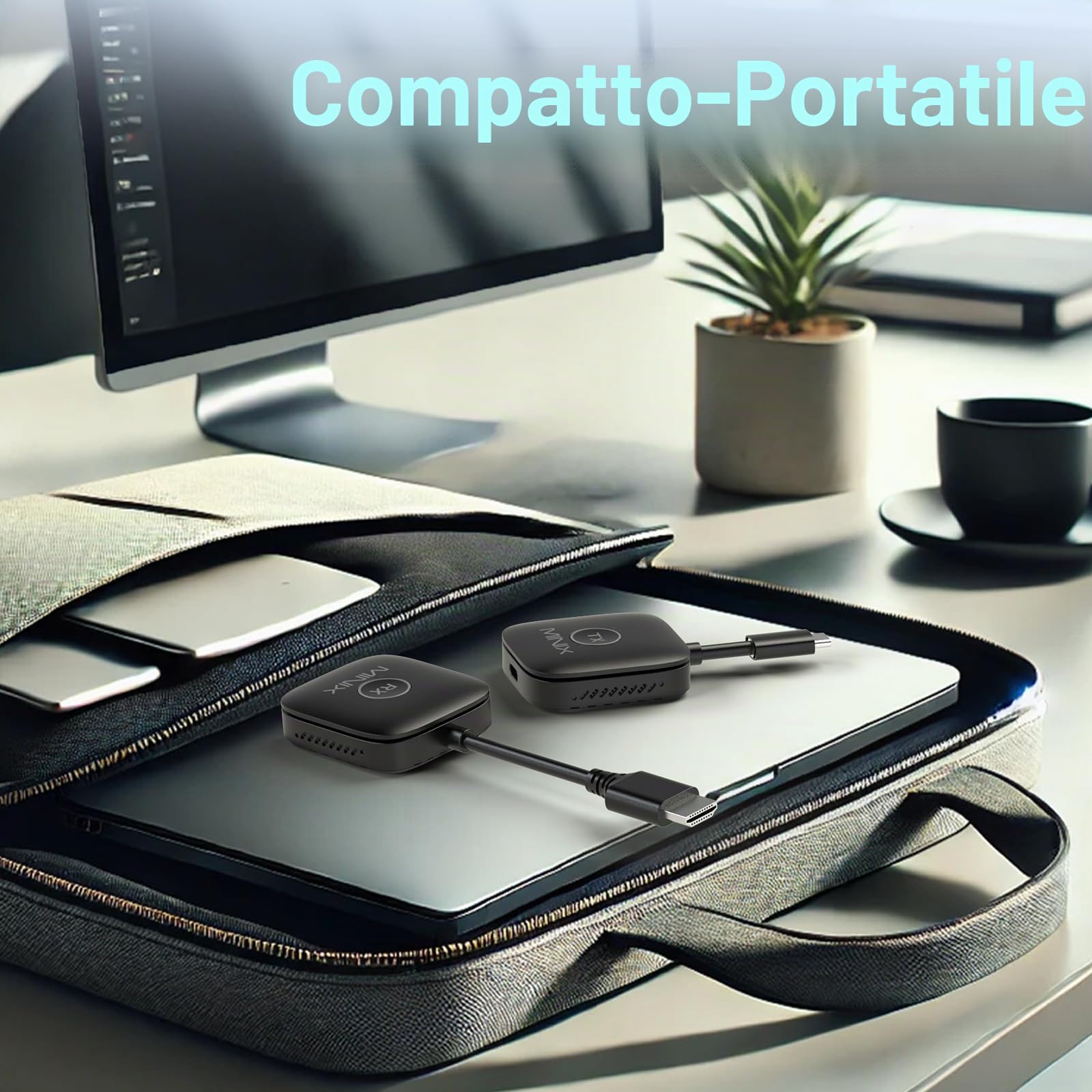 MINIX HDMI Wireless - Trasmettitore HDMI Wireless Doppio Trasmettitore + 1 Ricevitore Adattatore HDMI USB C Estensione Multi-Schermo 1080P 60Hz, 50m, WiFi 2.4G/5G, Plug & Play