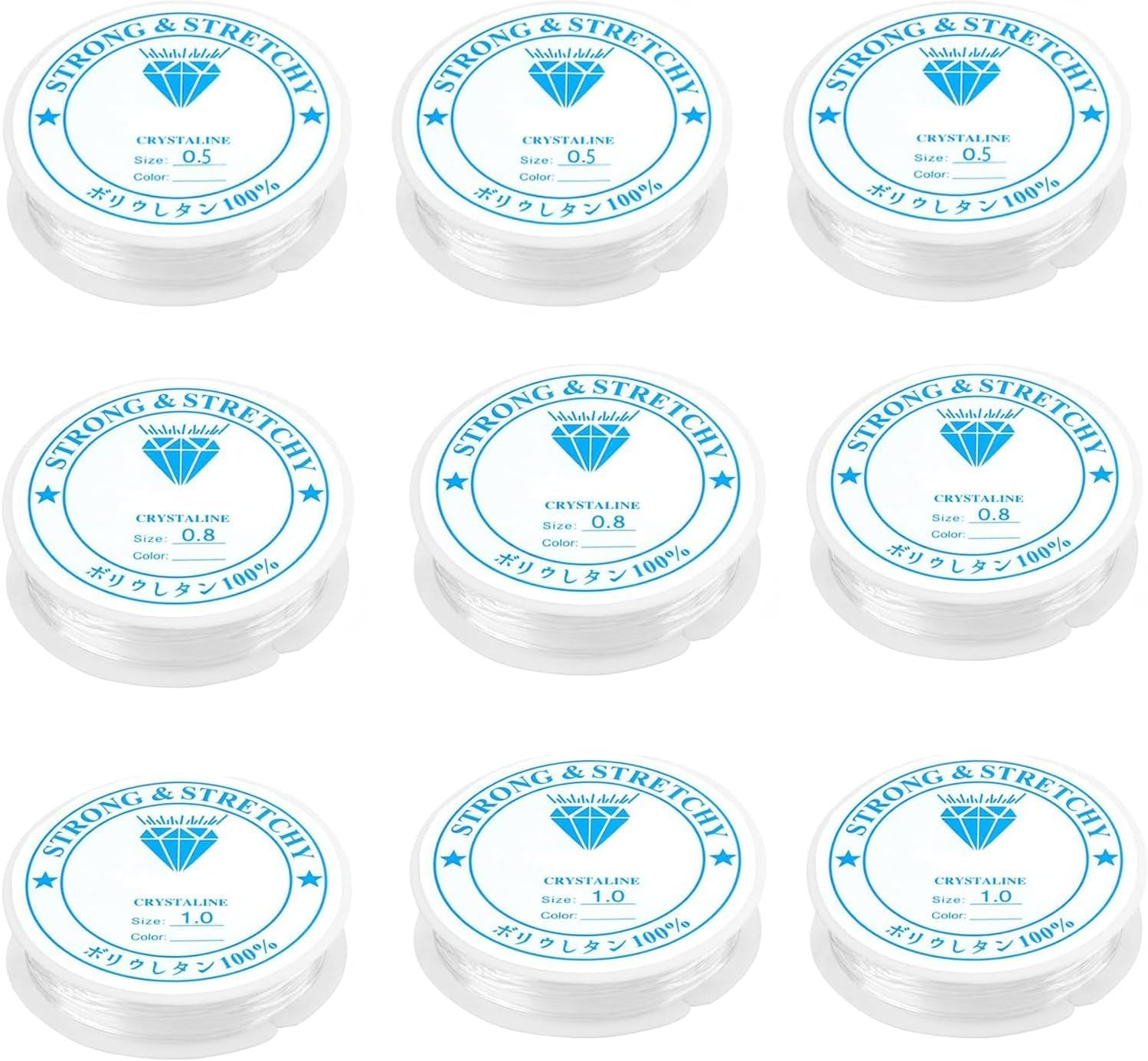 9PCS Crystal Transparent Elastic DIY Wire Accessories Bracelet Elastic String for Bracelet Making and Hanging Decorations