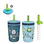 Zak Designs Campout and Camping Kelso Tumbler Set, Leak-Proof Screw-On Lid with Straw, Bundle for Kids Includes Plastic and Stainless Steel Cups with Bonus Sipper, 3pc Set, Non-BPA