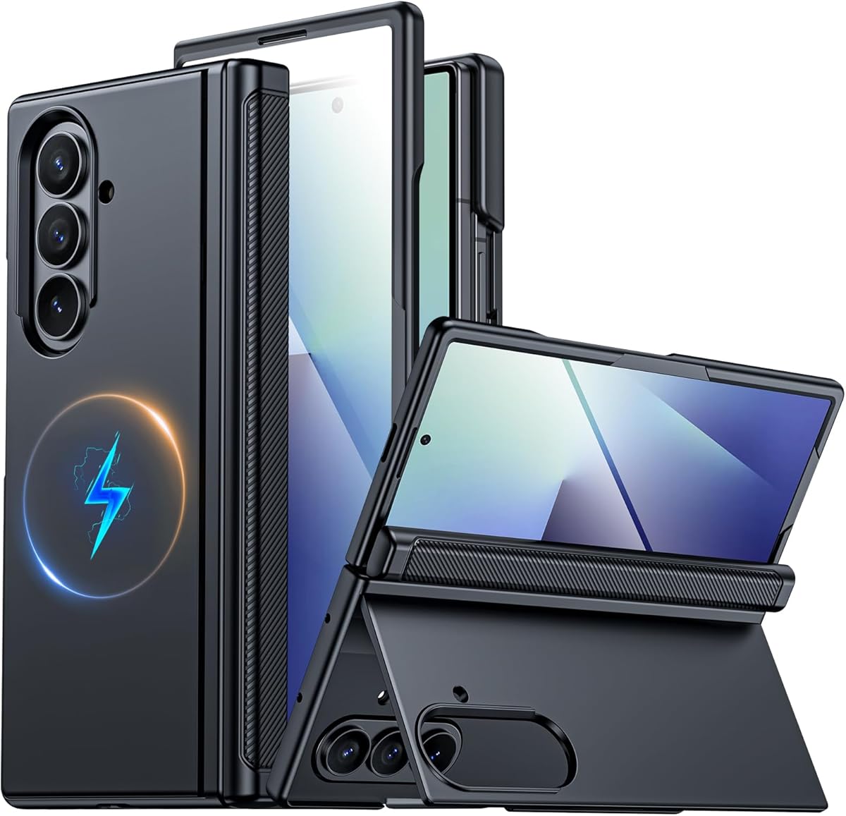 CENMASO Magnetic for Samsung Galaxy Z Fold 7 Case with Stand, Fit for Magsafe, Hinge Protection, Screen Protector, Built-in Hidden Kickstand, Slim Shockproof Phone Case for Galaxy Z Fold 7-Black