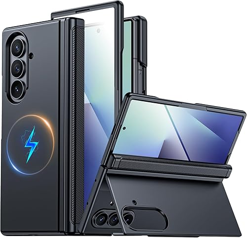 CENMASO - Funda magnética para Samsung Galaxy Z Fold 7 con soporte, compatible con Magsafe, protección de bisagra, protector de pantalla, soporte