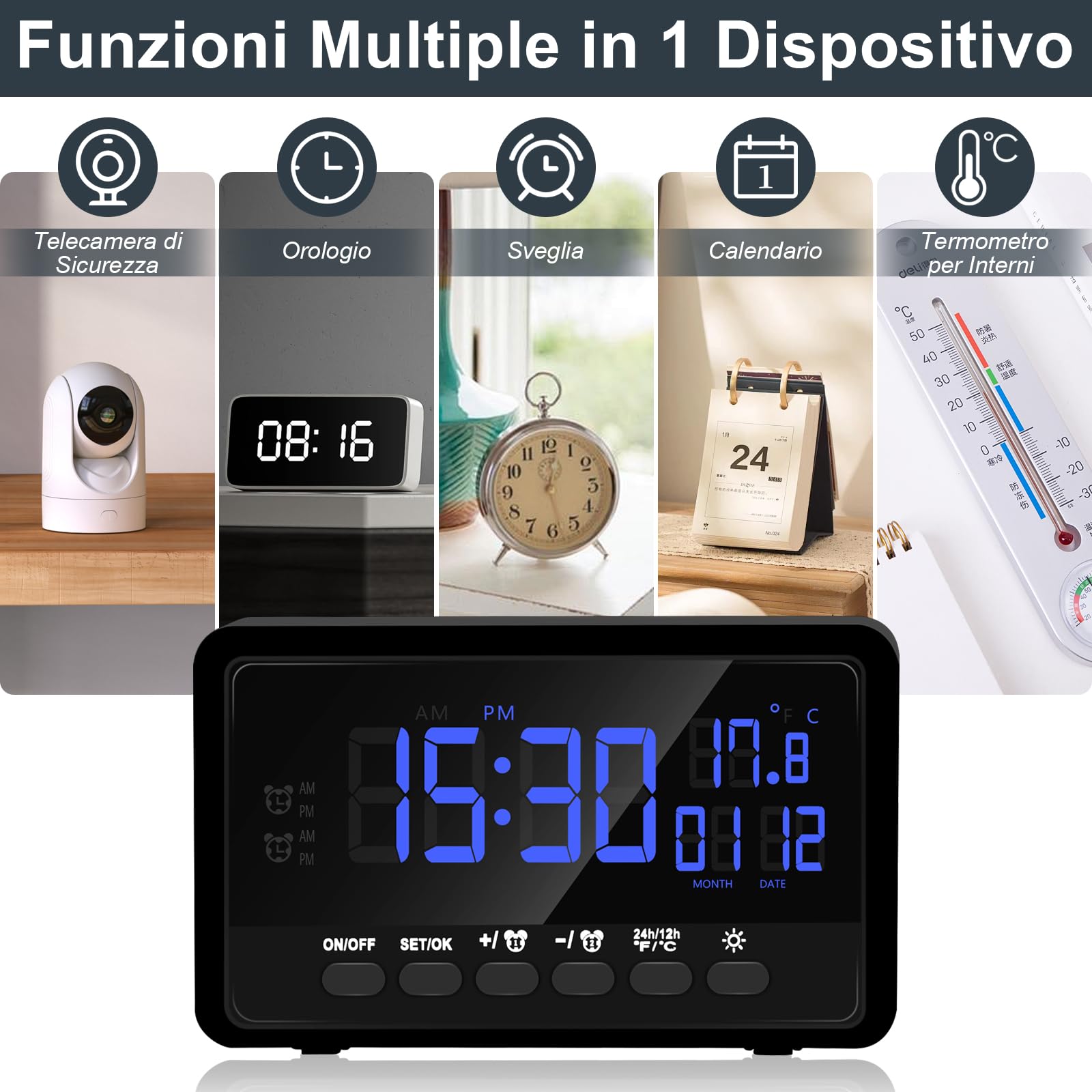 Telecamera Nascosta WiFi 5G, Mini Telecamera Spia Senza Fili, 120° Microcamera Spia Sveglia 1080P HD Spy Cam Videocamera Orologio Visione Notturna Rilevamento di Movimento Tuya APP