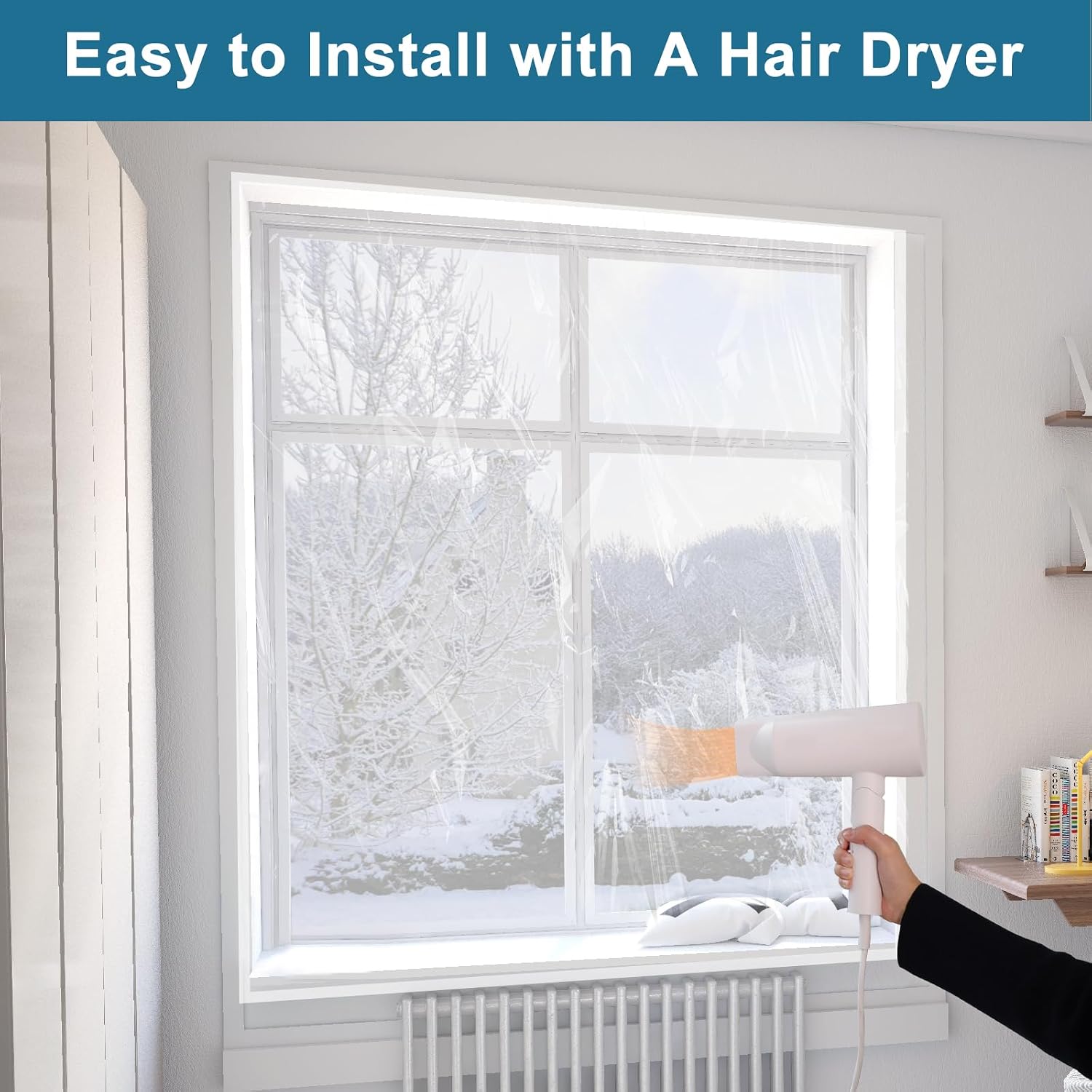 Augblinds Window Insulation Kit, Plastic Window Covering 62 Inch Wide × 393 Inch Length with Double-Sided Tape, Insulator Seal Kit for 10 - 3'x5' Windows Winterizing for Winter, 1 Roll Clear