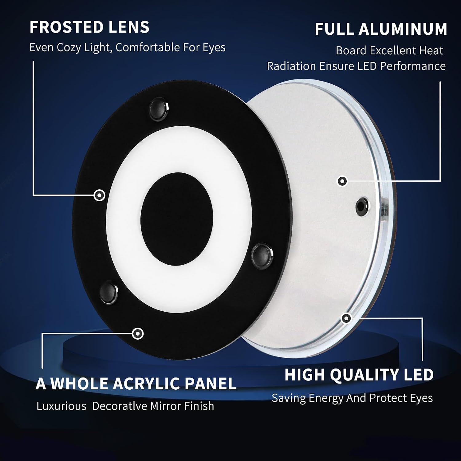 acegoo 12V LED Ceiling Dome Light, RV Acrylic Disk Light for RV Boat Motorhome Travel Trailer, 4-3/4 Inch Surface Mount Black Finish (3000K Warm White)