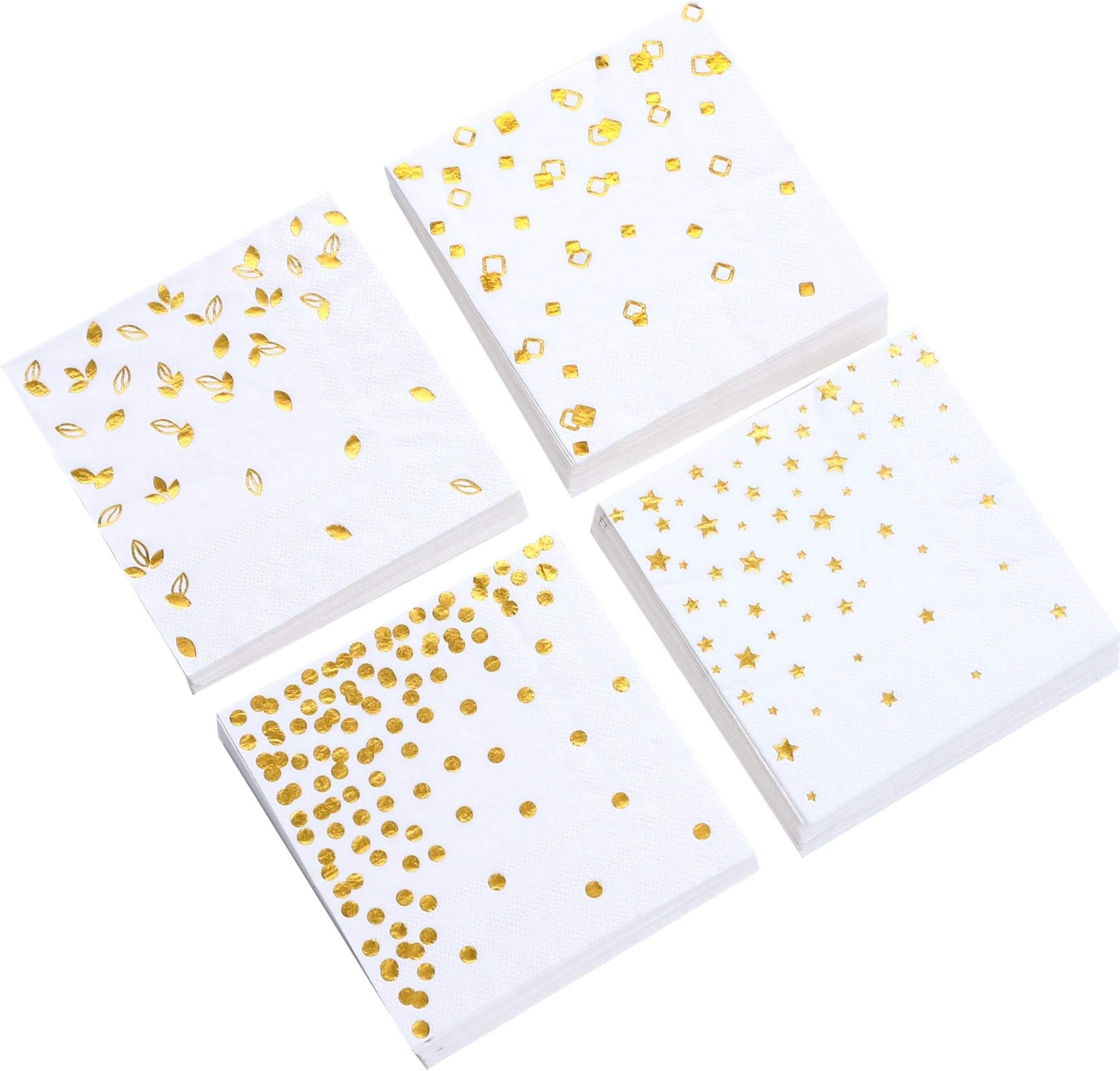 100 PK Gold Napkins - 4 Assorted Designs - 3-Ply Cocktail Napkins Folded 5 x 5 Inches Bar Napkins Disposable Party Napkins Paper Napkins Dinner for Wedding Baby Shower Birthday Graduation 2023