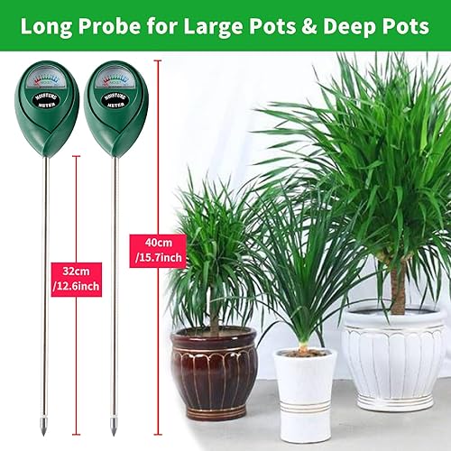 Miniatura 9 de Hathdia Medidor de humedad de suelo de sonda larga extendida, paquete de 2 medidores de agua de plantas, sensor de humedad, higrómetro para el