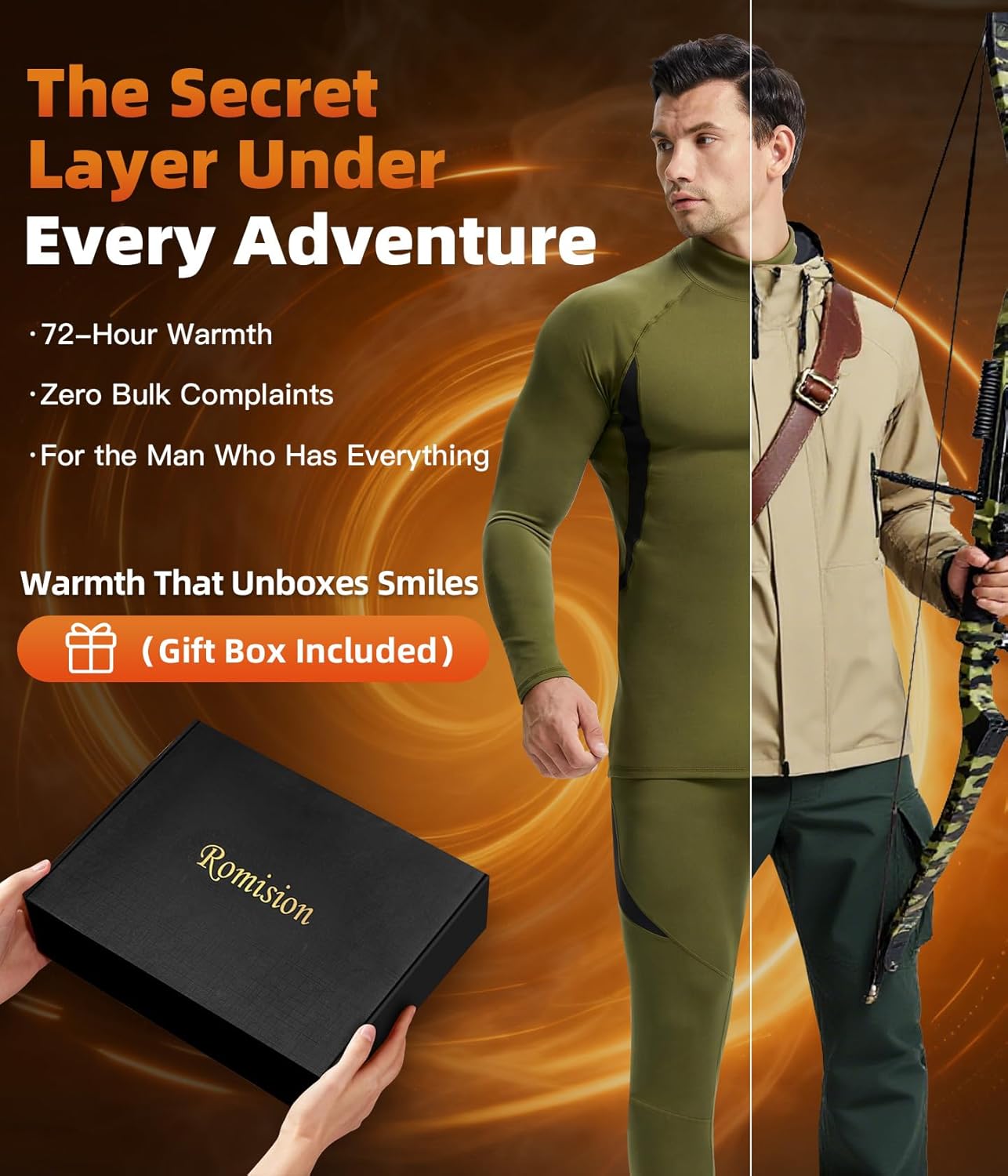 romision 2 Pack Thermal Underwear for Men Long Johns Fleece Lined Hunting Gear Bottom Top Set Base Layer Cold Weather XS-4XL
