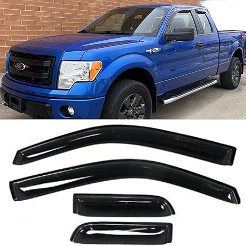 Miniatura 7 de Viseras laterales adhesivas para ventana de automóvil, protectores de lluvia, deflectores de ventilación para Ford F-150 SupercabExtended Cab
