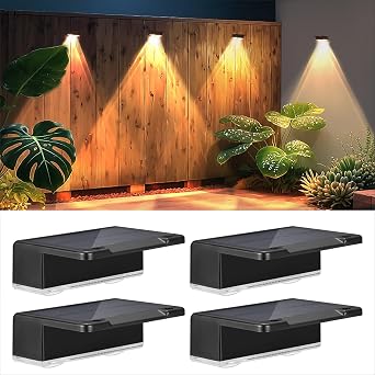 Solar Light Outdoor Stylish 4-Pack - 3 Modes Warm Color/Neutral Color/Cool White, Stylish Solar Fence Light, LED Garden Light, Nameplate Light Indicator Porch Light, IP65 Waterproof, Easy to
