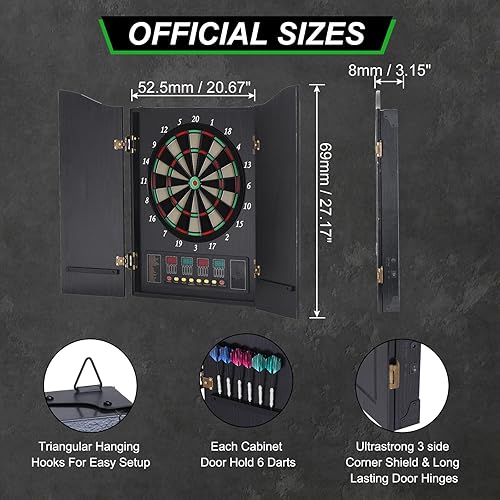 Miniatura 2 de PATIKIL Juego de gabinete electrónico de dardos, diana eléctrica digital LED con puerta de gabinete de madera, tablero de dardos de punta suave con
