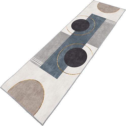 Alfombra de pasillo para interiores con patrón geométrico de 2 x 6 pies (23.6 x 70.9 in), antideslizante, lavable, ideal para pasillo, cocina,