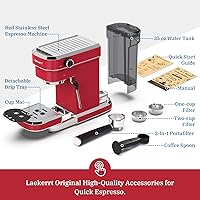 Vista 7 de Máquina de café expreso de 20 Bar, cafetera profesional con varilla de vapor espumadora de leche, cafetera compacta con tanque de agua extraíble Rojo