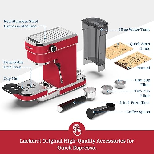 Miniatura 7 de Máquina de café expreso de 20 bares, cafetera profesional con espumador de leche, cafetera compacta con tanque de agua extraíble para capuchino,