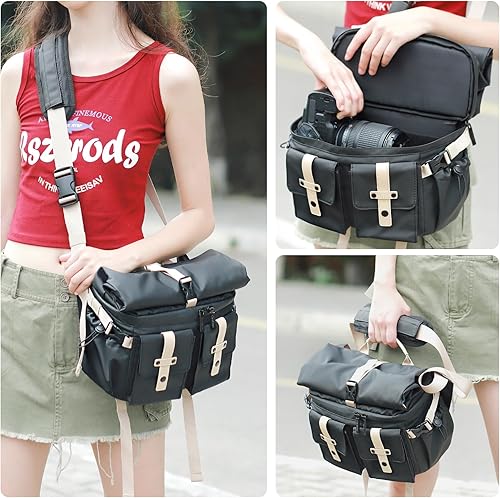 Miniatura 7 de Cwatcun Bolsa compacta impermeable para cámara, pequeña, unisex, con soporte para trípode, bolsa de fotografía de expansión de viaje para Canon,