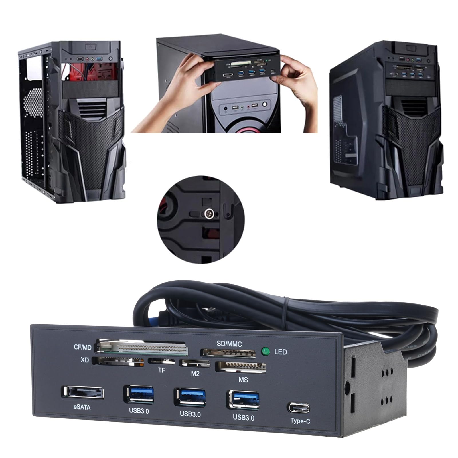 Lector de tarjetas USB 3.0, panel frontal, multifunción, tipo C, USB 3.1, transferencia de datos de alta velocidad y múltiples tarjetas, dispositivo de transferencia de archivos fácil