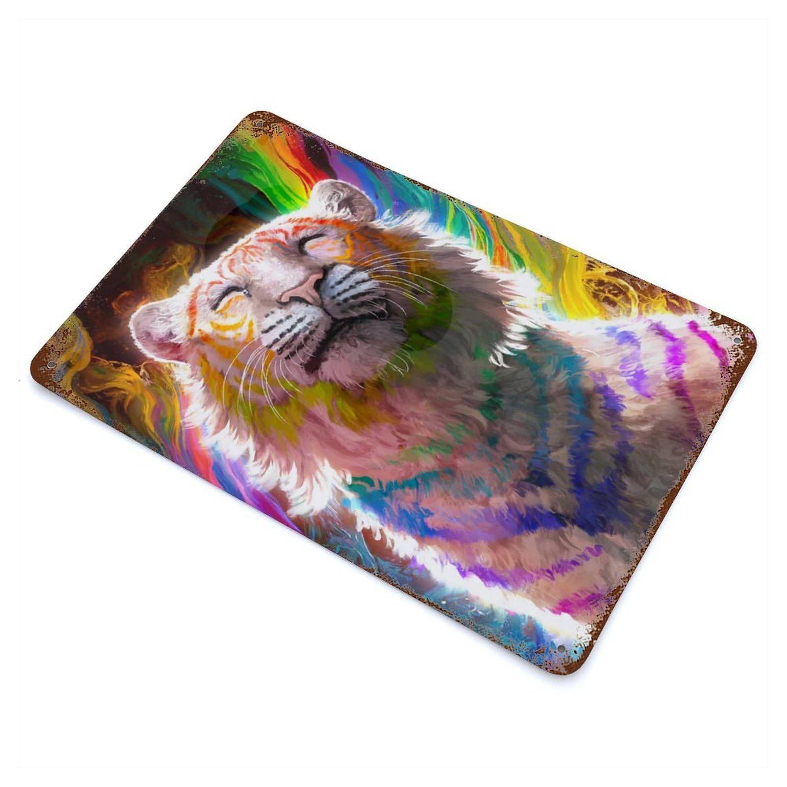 Garage Style Rainbow Tiger Vintage Rust Metal Sign 11.8"x7.9", Shabby Chic Decor for Bar And Workshop