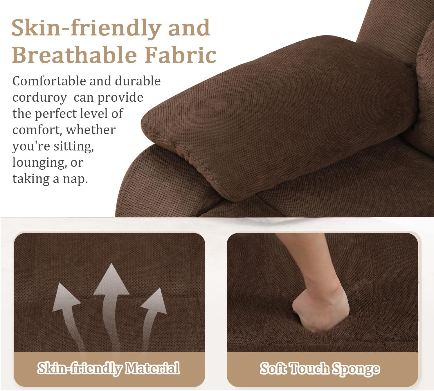 Manual Recliner Sectional Sofa Set for Reclining Living Room Furniture Sets, L-Shaped Reclining Couch, Corduroy Sofa with Cup Holders/Storage for Homes/Office(Brown, Sectional+Loveseat)