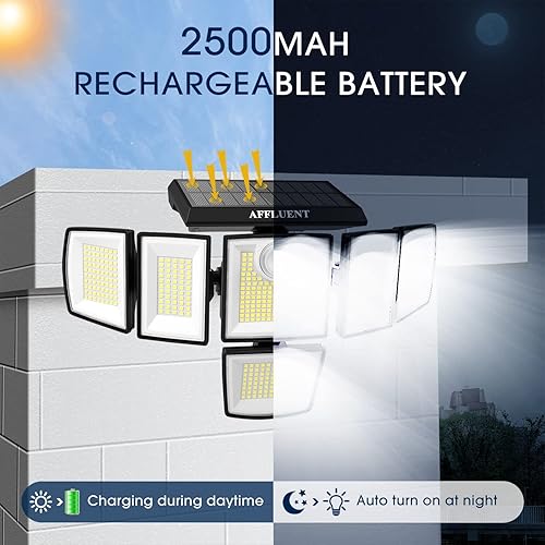 Miniatura 7 de AFFLUENT Luces solares para exteriores 3200 lúmenes 496 LED 3 modos de luz de inundación de seguridad 6 cabezales con sensor de movimiento