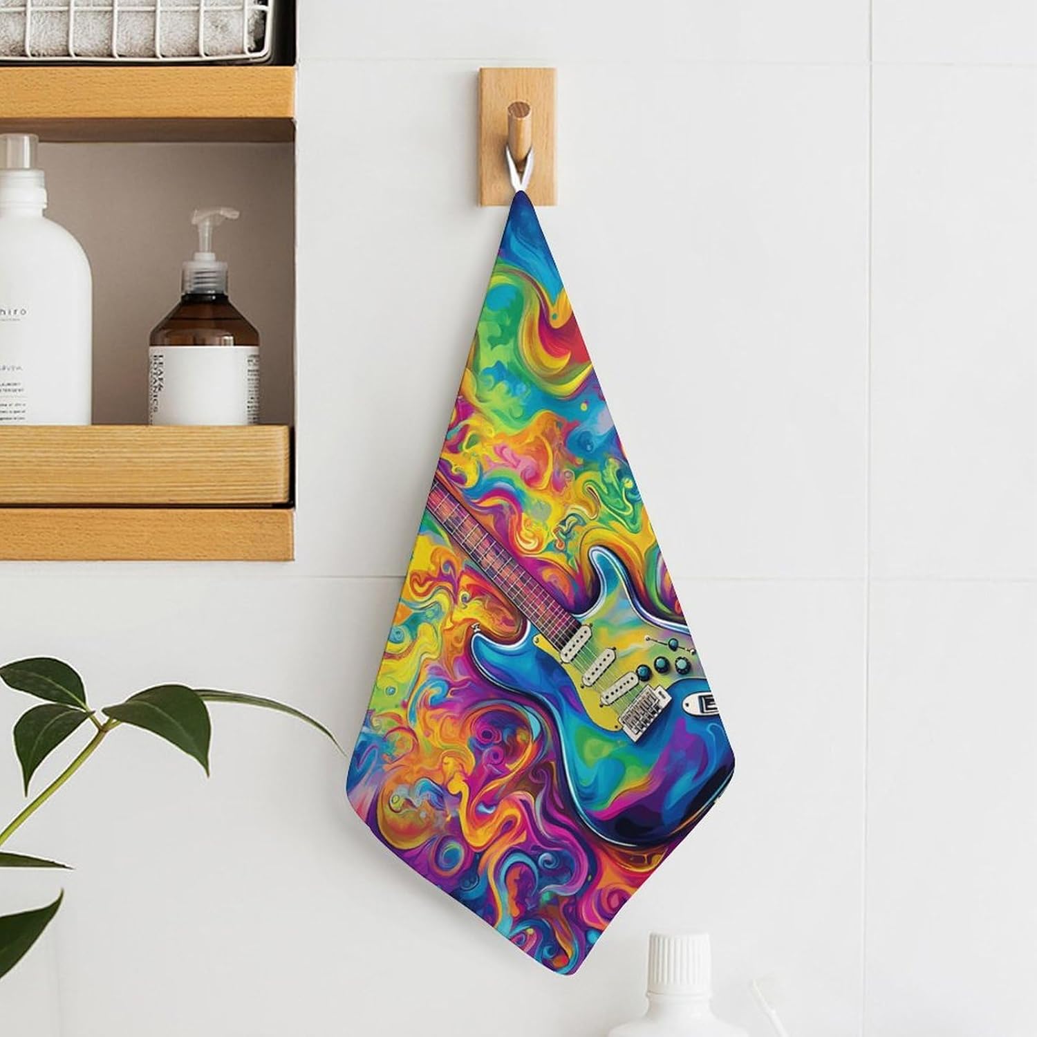 Tie-Dye Guitar Towel Hand Towels Decorative Towel for Bathroom Kitchen Shower Gym 4PCS