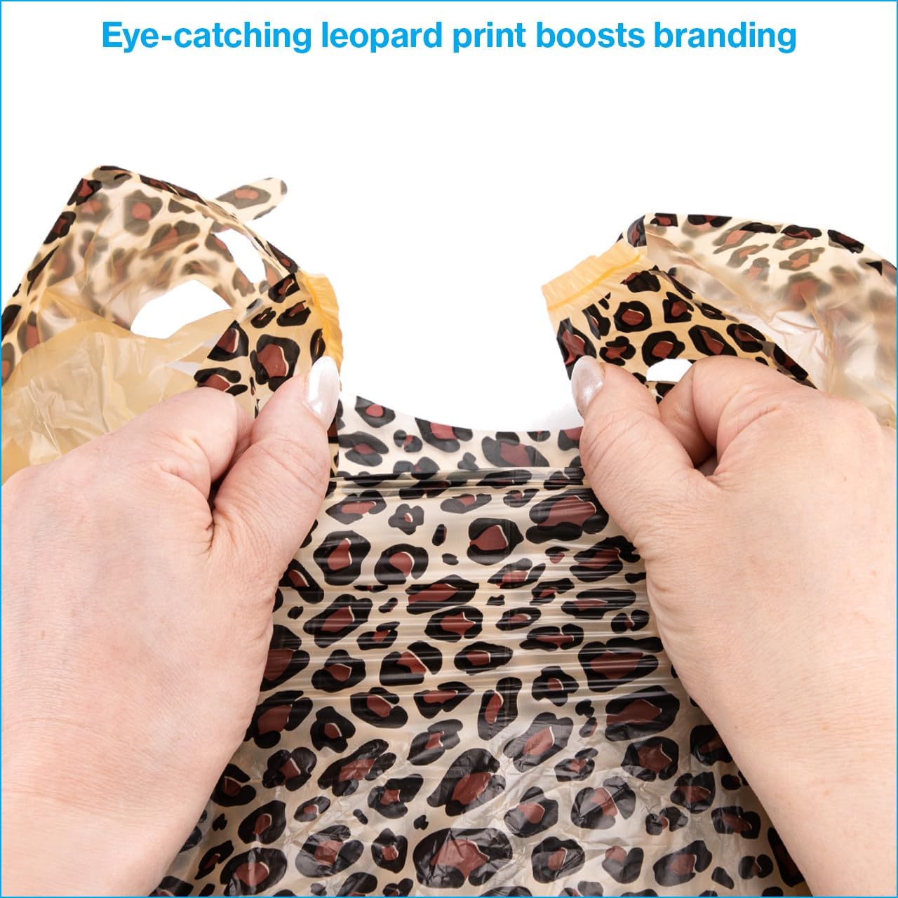 SSWBasics Durable Medium Leopard Print Plastic T-Shirt Bags for Small Business - 11 ½” x