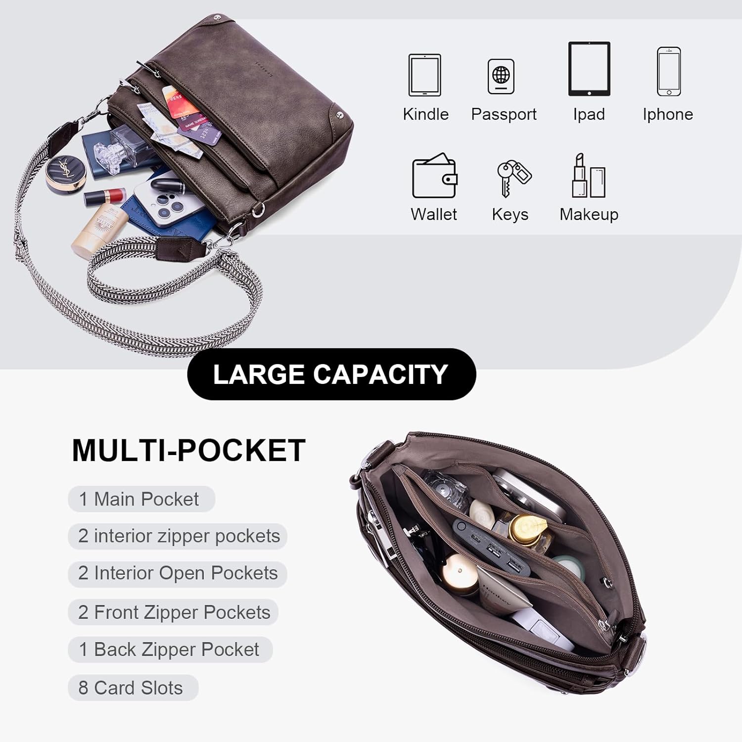 Crossbody Bags for Women Rfid Travel Crossbody Purses Leather Handbags Medium Shoulder bag with Adjustable Strap - Image 3