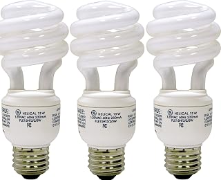 GE Lighting 97689 Energy Smart Spiral CFL 13-Watt (60-watt replacement) 825-Lumen T3 Spiral Light Bulb with Medium Base, 3-Pack