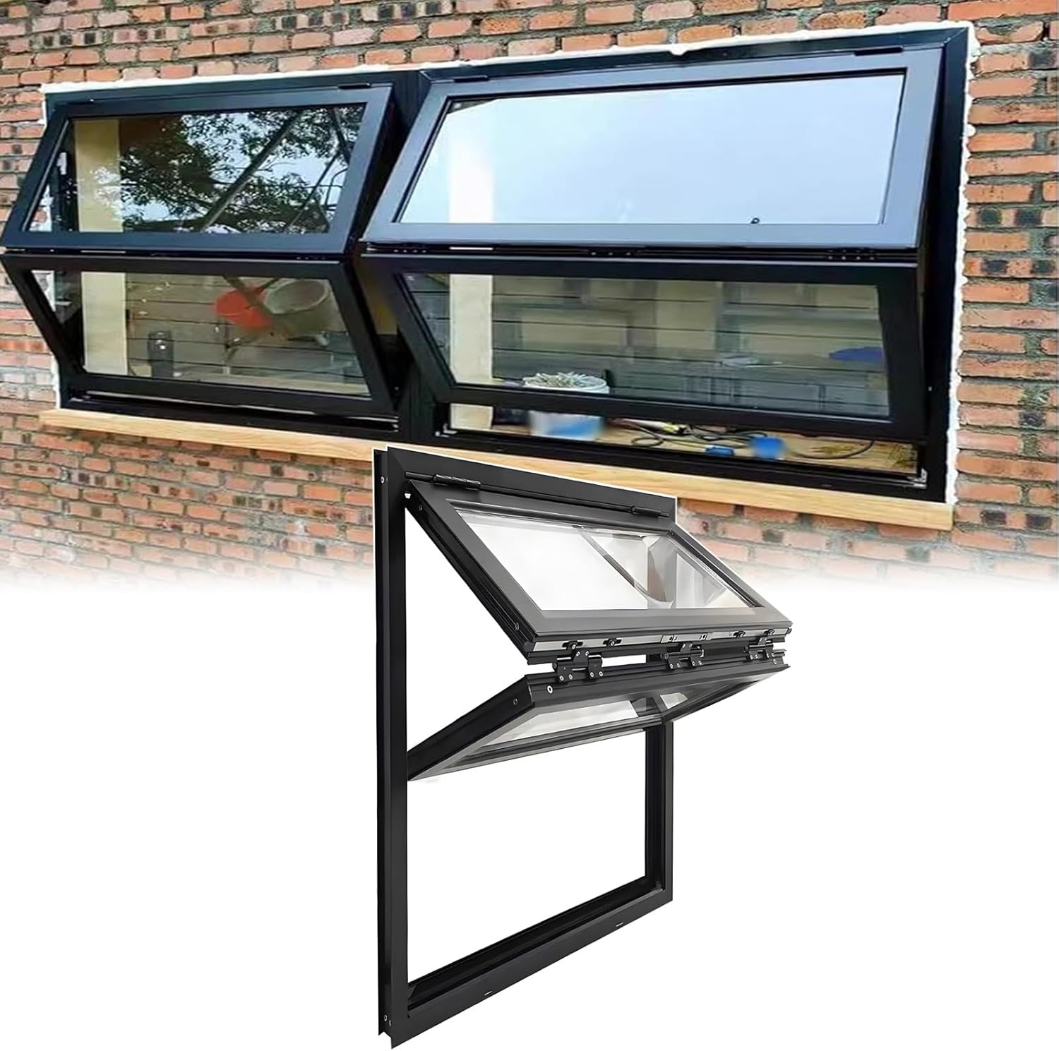 Aluminum Concession Window 36X42in, Upper Lower Vertical Folding Window with Locking Handle, Black,Food Truck Ventilation Serving Window for Basement Bedroom Coffee Shop Dining room
